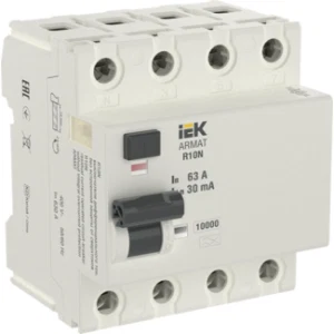 IEK ARMAT Выключатель дифференциального тока R10N 4P 63А 30мА тип A - AR-R10N-4-063A030 IEK ARMAT Выключатель дифференциального тока R10N 4P 63А 30мА тип A - AR-R10N-4-063A030