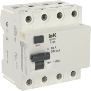 IEK ARMAT Выключатель дифференциального тока R10N 4P 80А 300мА тип AC - AR-R10N-4-080C300 IEK ARMAT Выключатель дифференциального тока R10N 4P 80А 300мА тип AC - AR-R10N-4-080C300