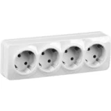 IEK Розетка четырехместная для открытой установки РС24-3-ХБ с заземлением 16А GLORY белый