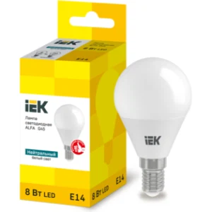 IEK Лампа светодиодная ALFA G45 шар 8Вт 230В 4000К E14 - LLA-G45-8-230-40-E14 IEK Лампа светодиодная ALFA G45 шар 8Вт 230В 4000К E14 - LLA-G45-8-230-40-E14
